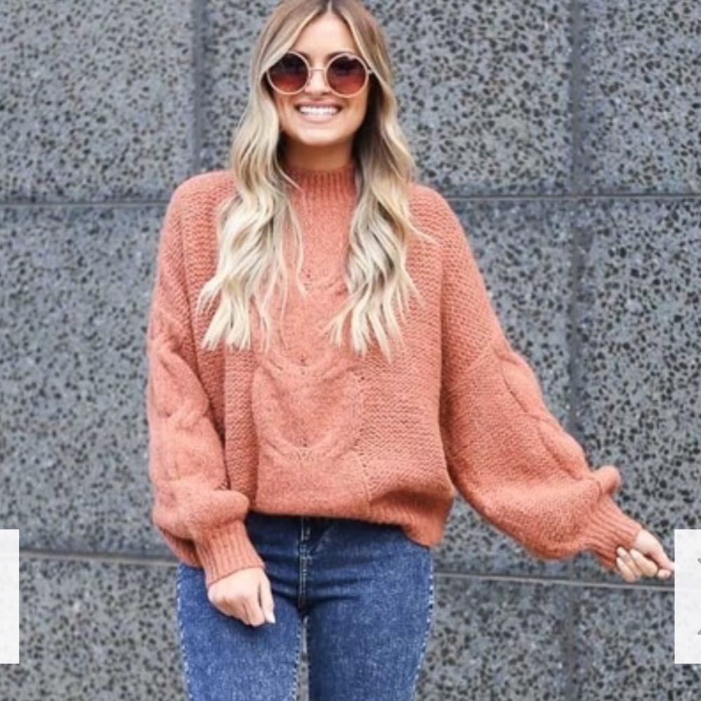 Neck Cable Knit Top Color Rust - Picture 3 of 6